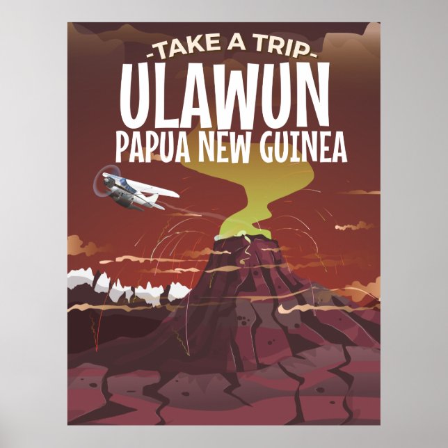 Ulawun Papua New Guinea vintage cartoon poster. Poster (Front)
