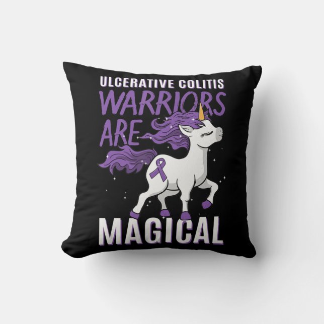 Ulcerative Colitis Awareness IBD Unicorn Purple Ri Cushion (Front)