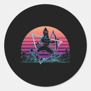 Ullr God Of Bow Hunting And Skiing Vaporwave Aesth Classic Round Sticker
