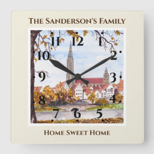 Ulm Cathederal in Germany Painting Square Wall Clock