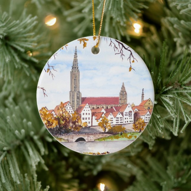 Ulm Cathedral in Germany by Farida Greenfield Ceramic Tree Decoration (Tree)