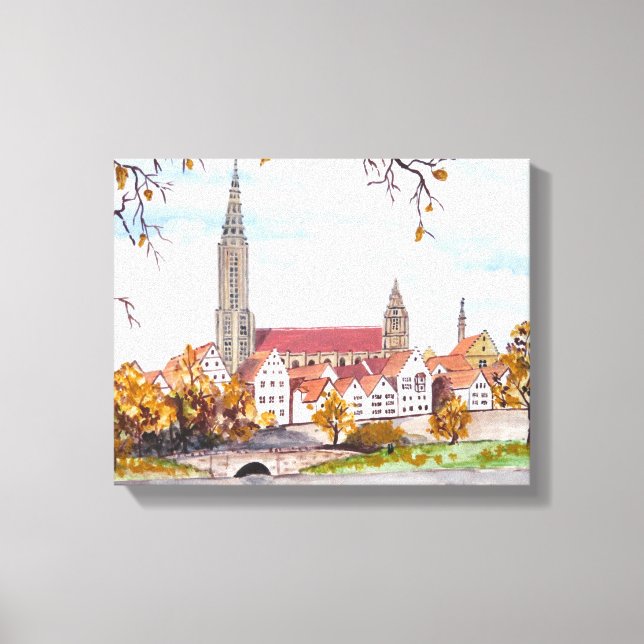 Ulm Cathedral in Germany Painting Square Acrylic P Canvas Print (Front)