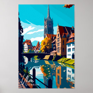 Ulm Germany vintage travel illustration Poster