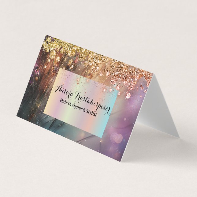 Ulrica Dark Rose Glitter Halo Folded Business Card (Front)