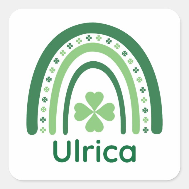 Ulrica Name Clover Boho Rainbow Square Sticker (Front)