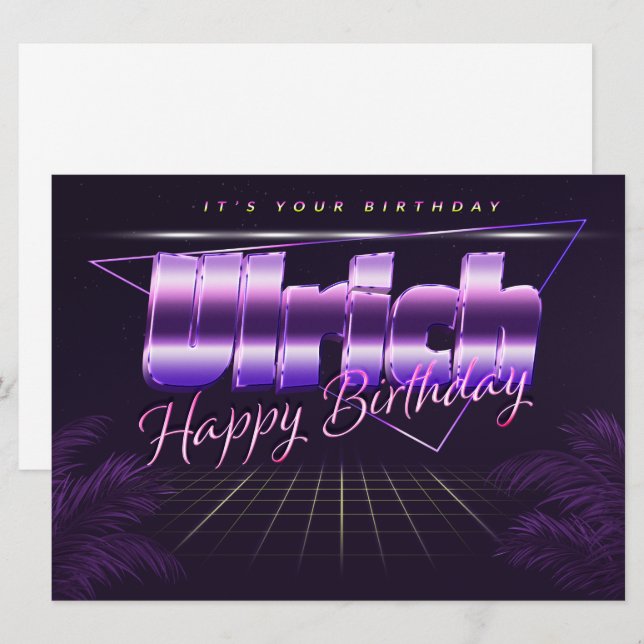 Ulrich Name First Name Purple Retro Card Birthday (Front/Back)