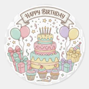 Ultimate Birthday Celebration: Cake, Gifts & Ballo Classic Round Sticker