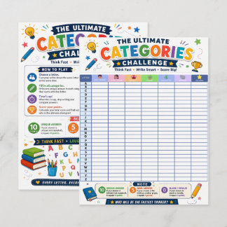 Ultimate Categories Challenge Printable Game Card