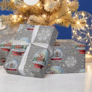 Ultimate Christmas Snow Globes Steel Gray Wrapping Paper