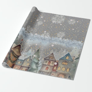 Ultimate Christmas Village Snow Steel Grey Wrapping Paper