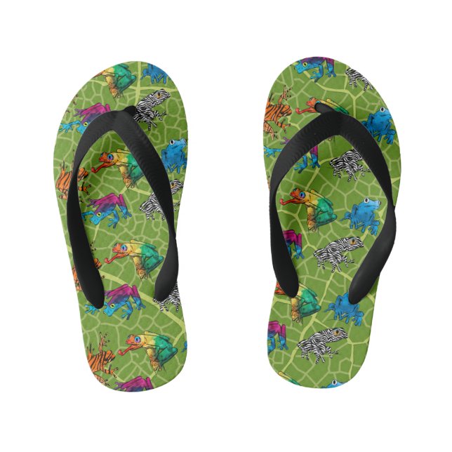 Ultimate Frog Guide - Six Raibow Frogs Kid's Jandals (Footbed)