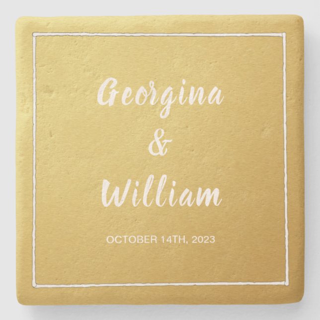 Ultimate Gold Wedding Bride & Groom Stone Coaster (Front)