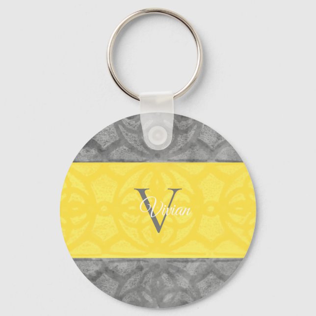Ultimate Grey and illuminating Yellow Monogram Key Ring (Front)