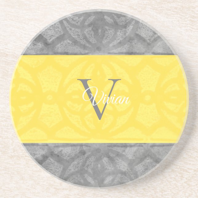 Ultimate Grey and illuminating Yellow Monogram Thr Coaster (Front)