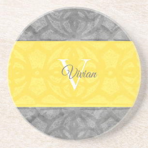 Ultimate Grey and illuminating Yellow Monogram Thr Coaster