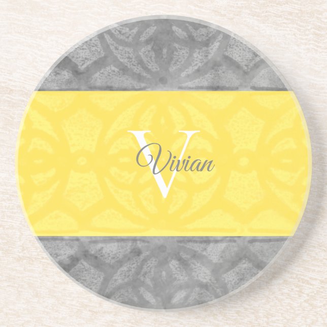 Ultimate Grey and illuminating Yellow Monogram Thr Coaster (Front)