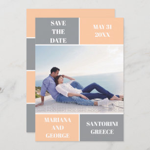 Ultimate grey and peach colour block wedding save the date