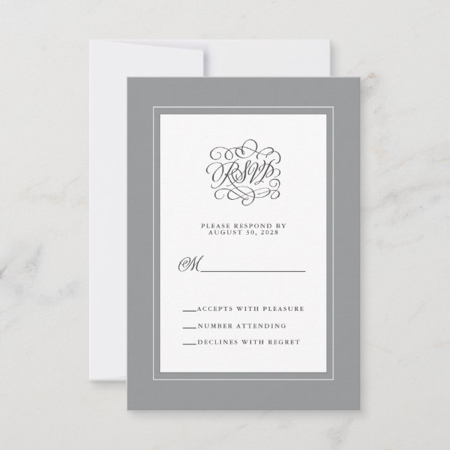 Ultimate Grey Elegant Wedding Chic Enclosure RSVP Card (Front)