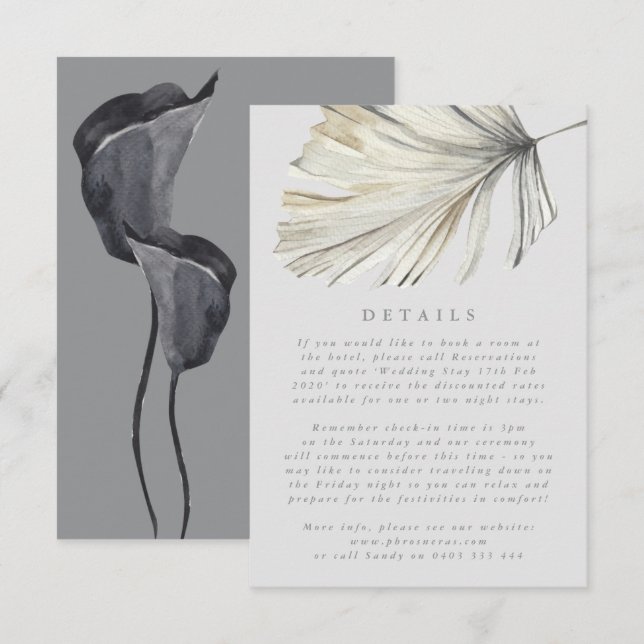 Ultimate Grey Pampas Grass Tropical Wedding Enclosure Card (Front/Back)