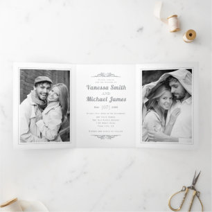 Ultimate grey vintage typography wedding Tri-Fold invitation