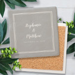Ultimate Grey Wedding Bride & Groom Elegant Simple Stone Coaster<br><div class="desc">The newlyweds are certain to love this simple, minimalist and chic stone wedding coaster features a modern design with a double framed border in crisp white on a trendy grey background. This modern simple design provides timeless, classic sophistication. Personalise names of couple and event date in elegant white lettering and...</div>