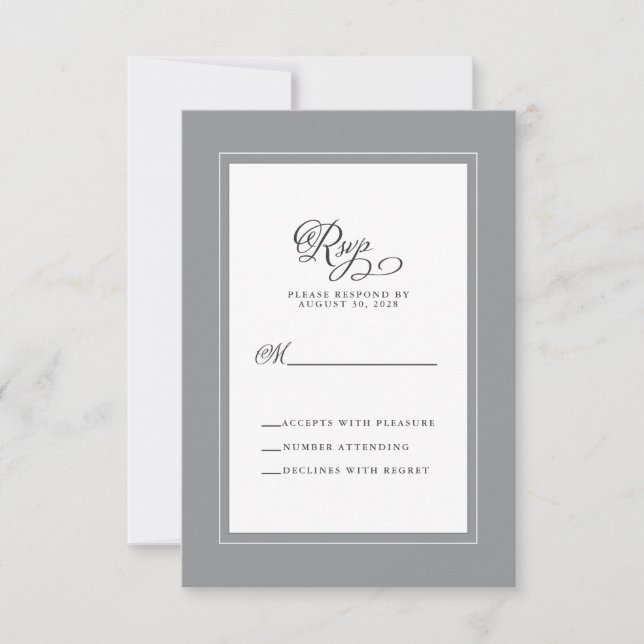 Ultimate Grey Wedding Elegant Response Enclosure (Front)