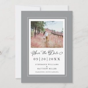 Ultimate Grey & White Chic Borders Photo Engaged Save The Date