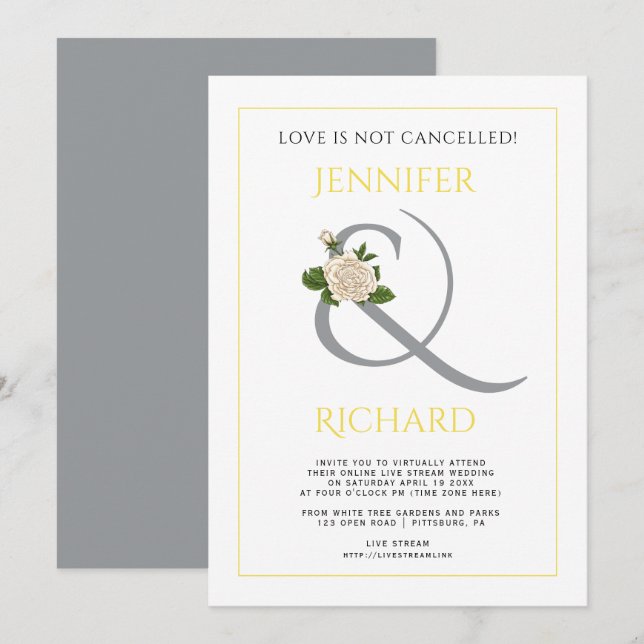 Ultimate grey, yellow ampersand virtual wedding invitation (Front/Back)