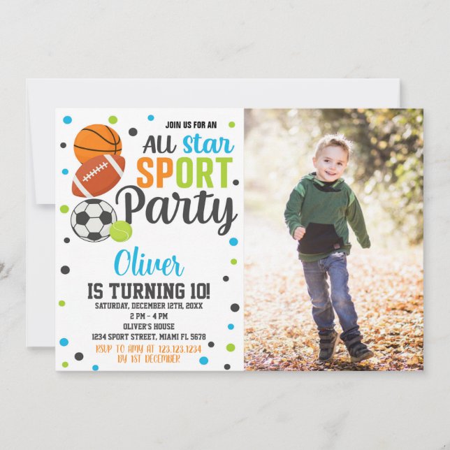 Ultimate Sports Party Birthday Invitation (Front)
