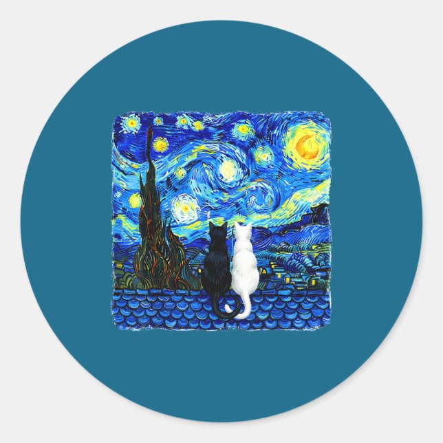 Ultimate Starry Night Van Cat Gogh Classic Round Sticker (Front)