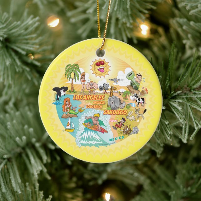 Ultimate Sunny California Round Ceramic Ornament (Tree)