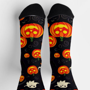 Ultimate Vibrant Crew Socks Pumpkins & Flying Bats
