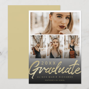 Ultra Chic Gold Brush Script Graduation Photo Card
