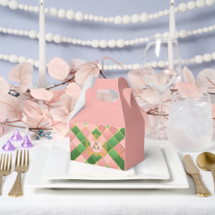 Ultra Chic Preppy Pink Green Argyle Monogram Crest Favour Box