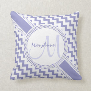 Ultra Chic Purple White ZigZag Chevron Monogram Cushion