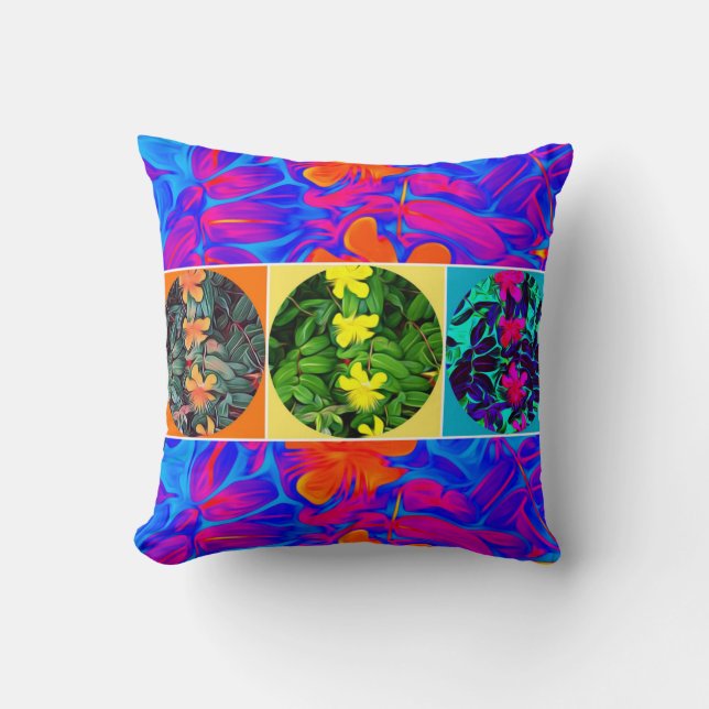 Ultra-coloured Floral Throw Pillow (Front)