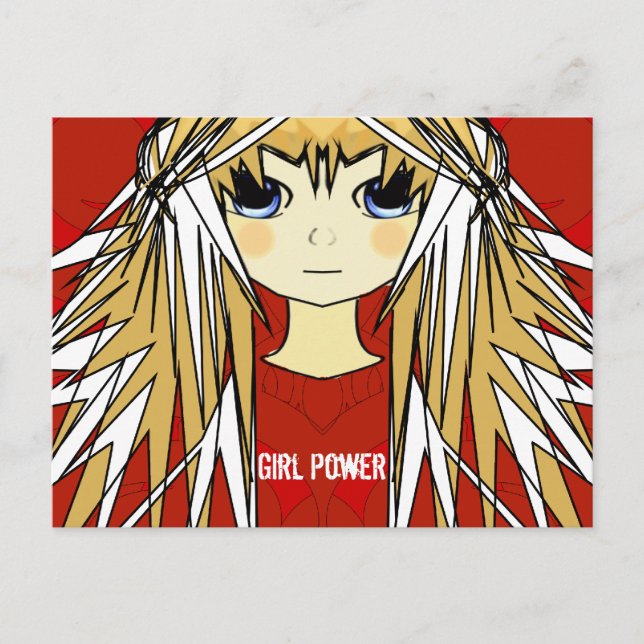 Ultra Cute Anime Blonde Long Hair Girl Power Postcard (Front)