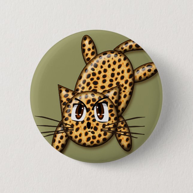 Ultra Cute Anime Leopard Kitty 6 Cm Round Badge (Front)