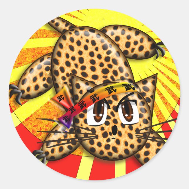 Ultra Cute Anime Leopard Kitty Rainbow Head Band Classic Round Sticker (Front)