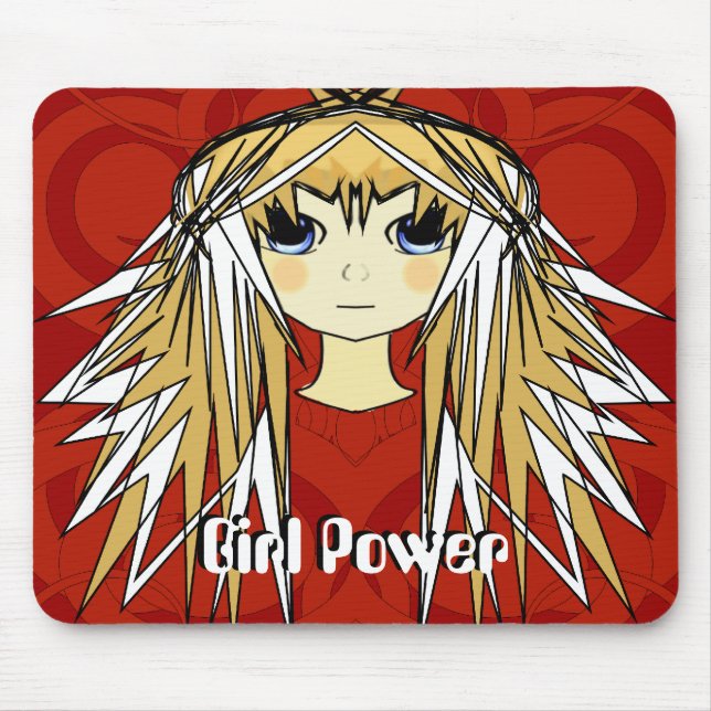 Ultra Cute Girl Power Anime Girl Wild Long Hair Mouse Pad (Front)