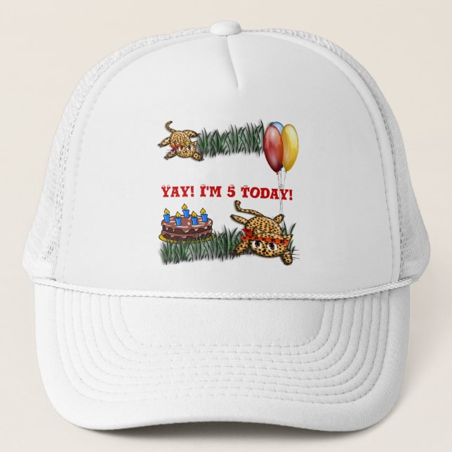 Ultra Cute Leopard Safari Birthday Invitations Trucker Hat (Front)