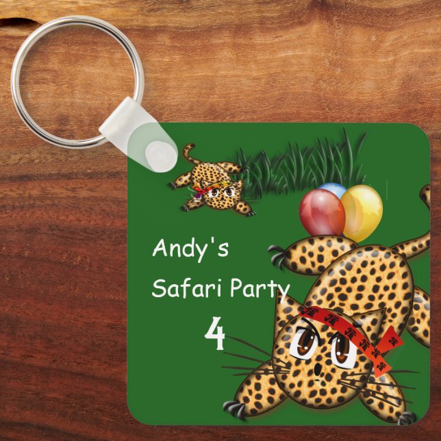 Ultra Cute Leopard Safari Birthday Invitations Wit Key Ring (Front)