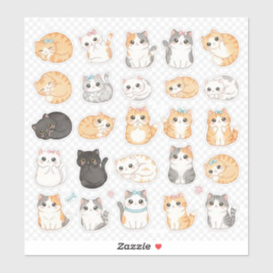 Ultra-Cute Pastel Cat Sticker Sheet with Bows شيت
