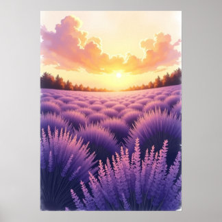 Ultra-Detailed Sunset Lavender Landscape  Poster