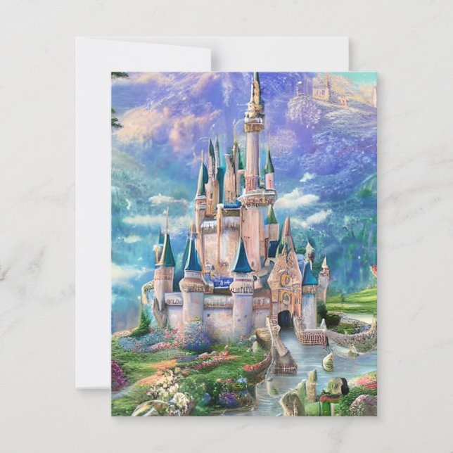 Ultra Detailed Whimsical Fairytale Castle Triptych Holiday Card (Front)