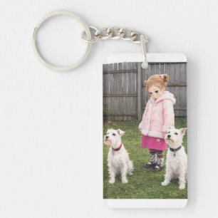 Ultra Durable Keychain Double-Sided Girl w Dogs