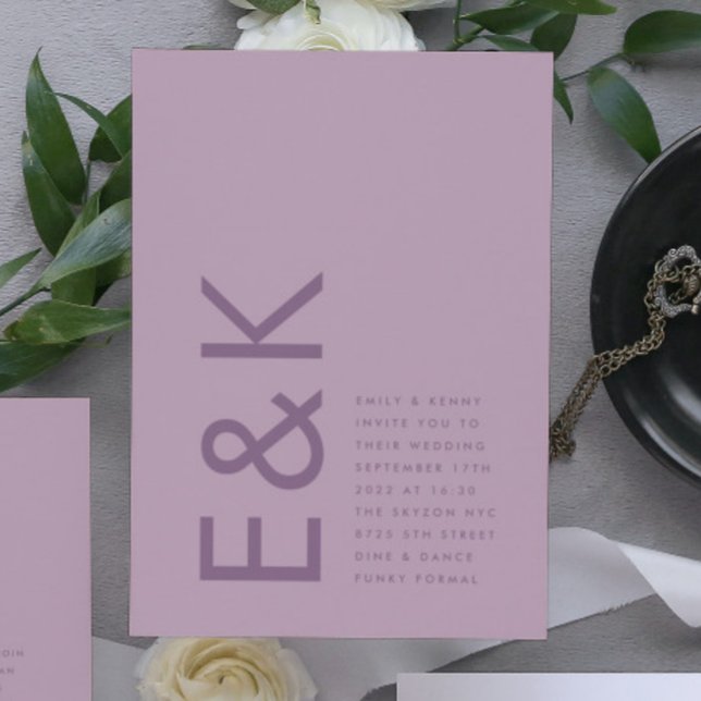 Ultra Dusty Rose Purple Modern Bold Big Monogram Invitation (Invitation showcasing suite - additional items (bought separately))