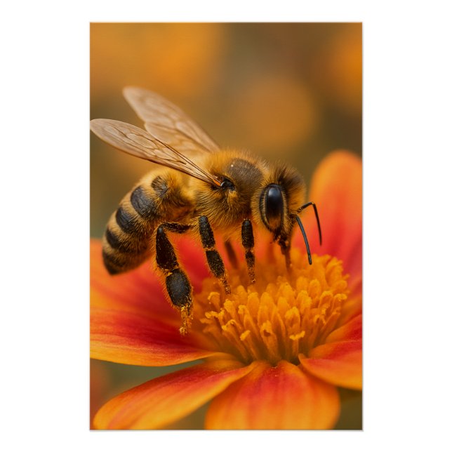 Ultra Macro Honeybee Close Up Photorealistic Poster (Front)