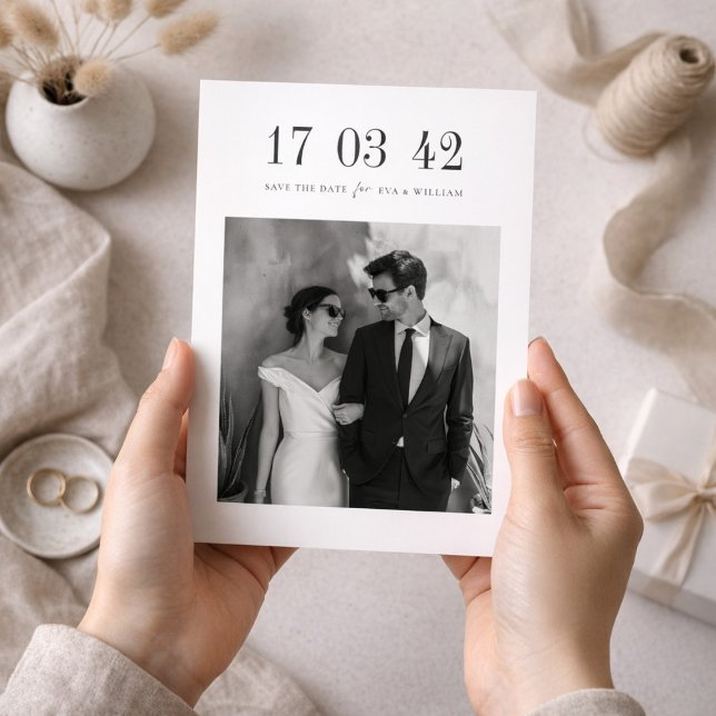 Ultra Minimal Black and White Photo Wedding Save The Date (Creator Uploaded)