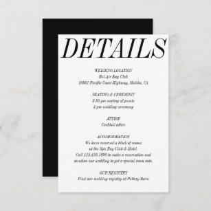 Ultra Minimal Bold Typography Black White Wedding Enclosure Card